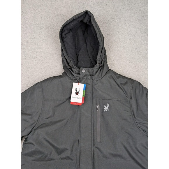 Spyder Jacket Mens Medium Black Hooded Insulated Parka Hydroweb Thermoweb - Picture 3 of 16